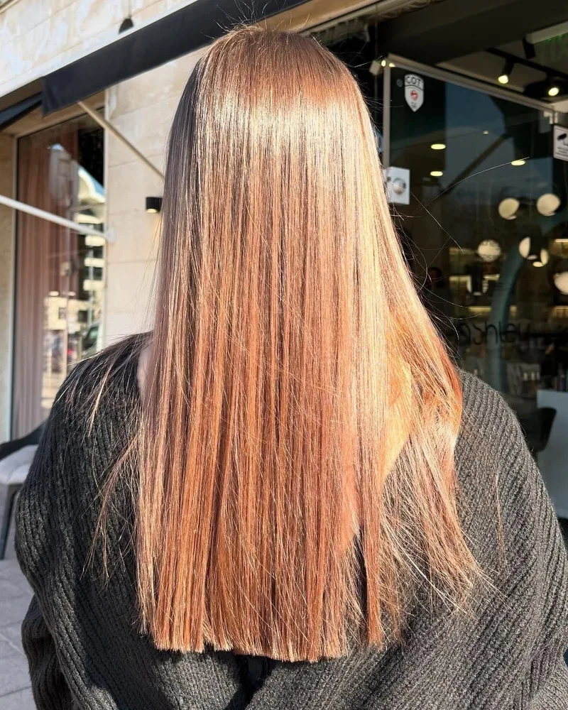 Sleek straight copper hair color